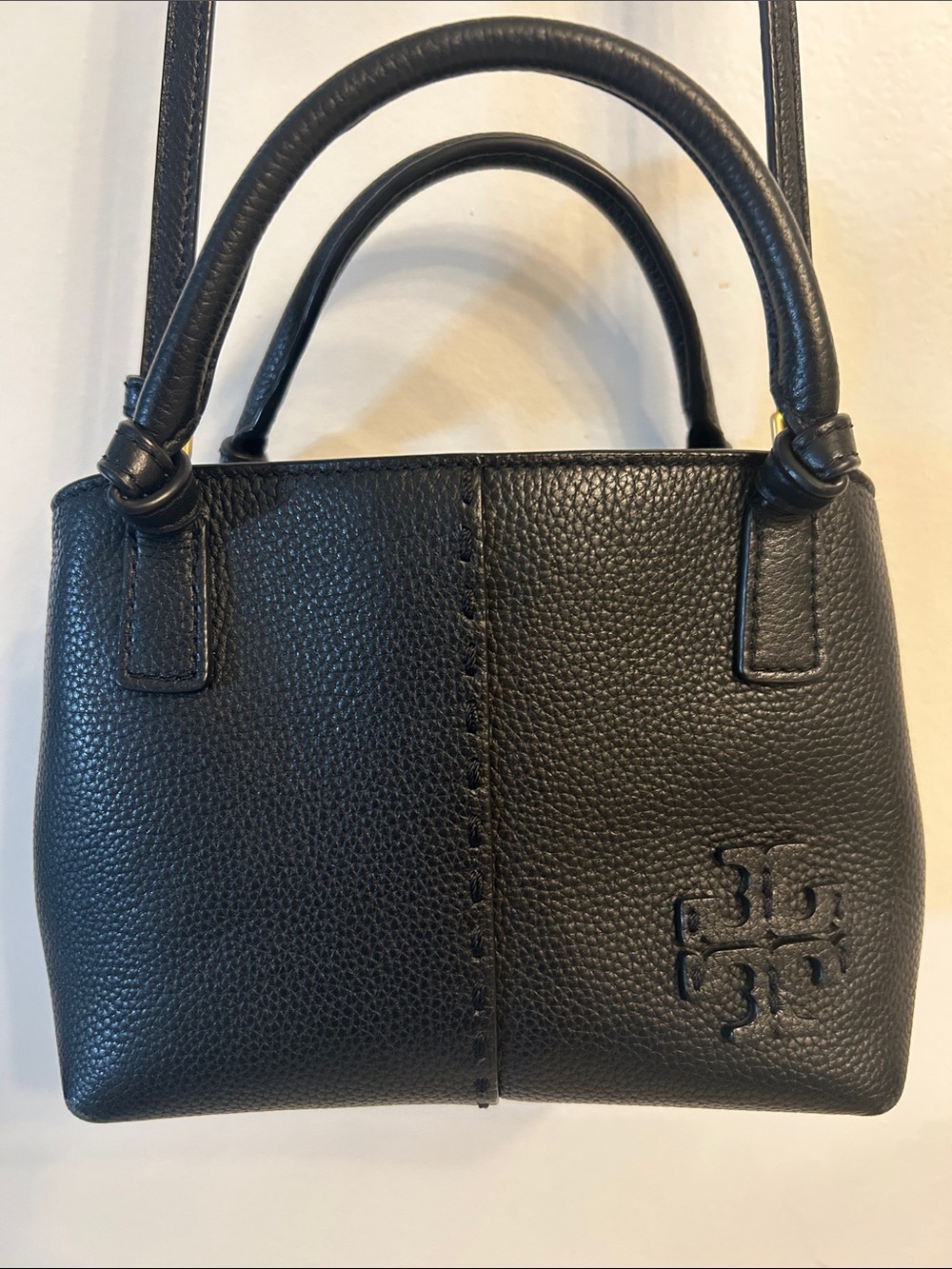 Tory Burch Black Pebbled Leather Mini Top-Handle Crossbody